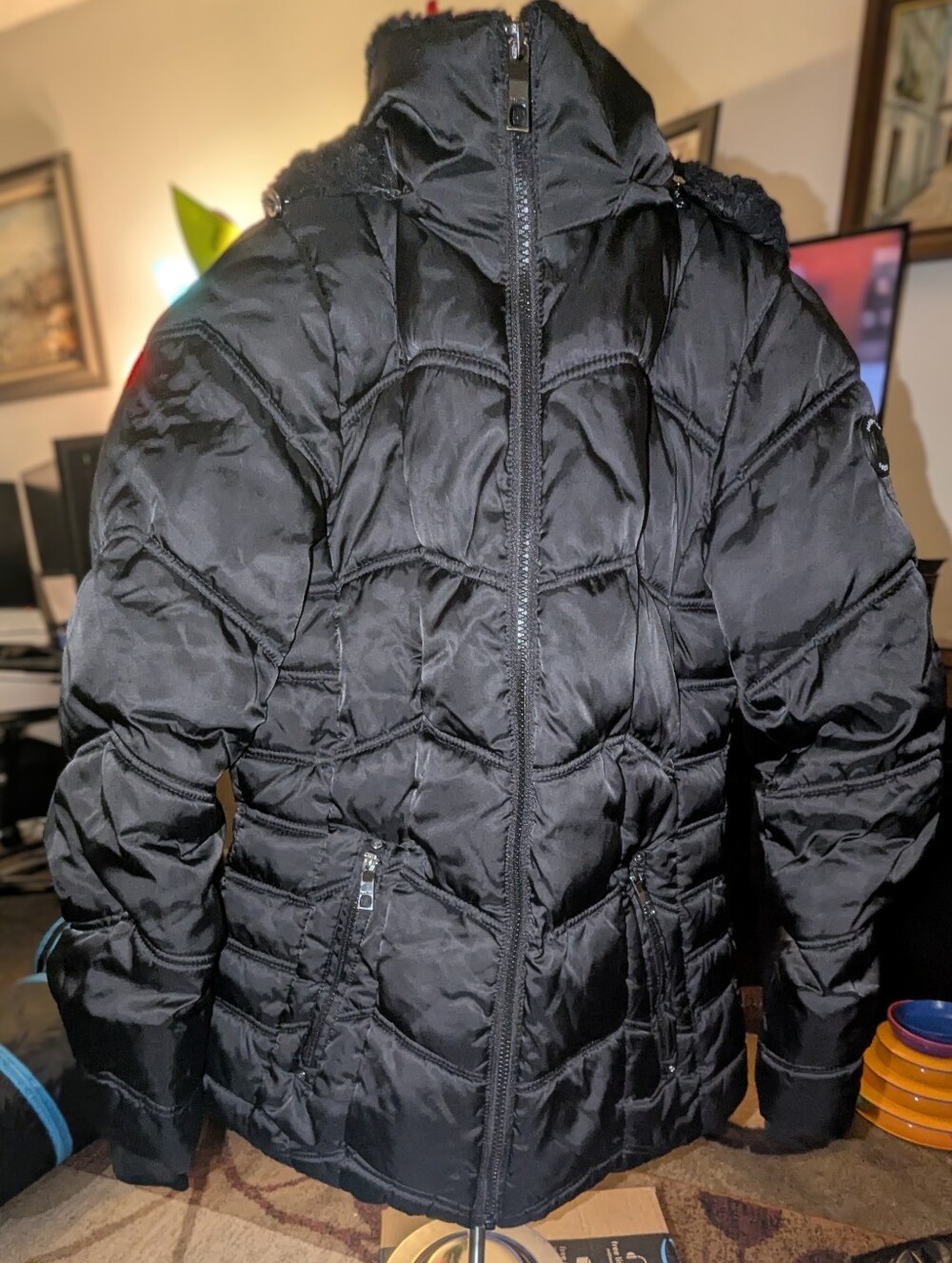 Nautica Black Quilted Jacket with Logo Patch